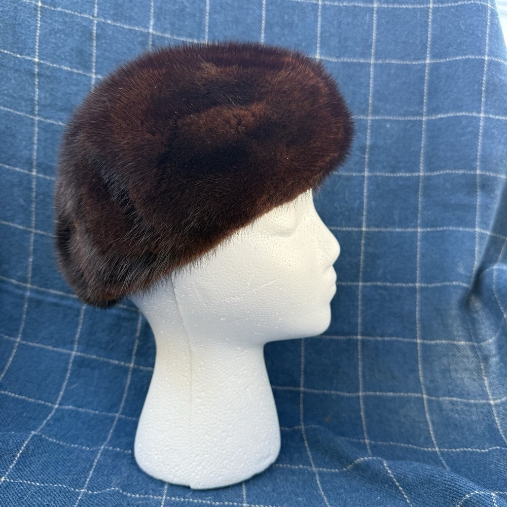 Vintage Saks Fifth Avenue Brown Mink Fur Hat 1940s Winter Women's Size 22"